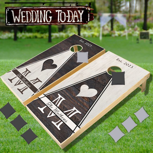 Rustic Wood Grain 2 Tone Wedding Hearts  Cornhole  Set (Creator Uploaded)