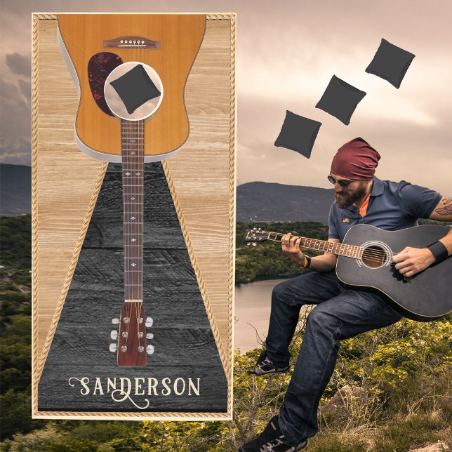 Rustic Wood Grain Accustic Guitar Music Lovers  Co Cornhole Set (Creator Uploaded)