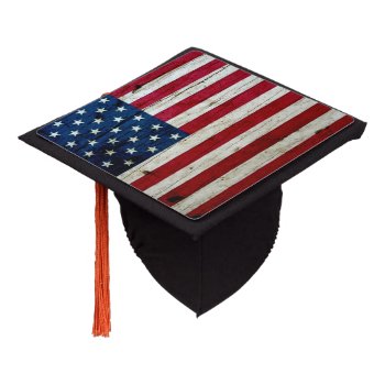 Rustic Wood Grain American Flag Graduation Cap Topper by SnappyDressers at Zazzle