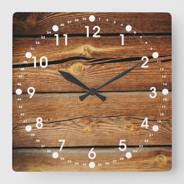 Rustic Wood Grain Boards Design Country Gifts Square Wall Clock (Front)