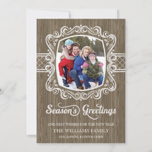 Rustic Wood Grain Christmas Holiday Photo Card