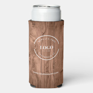 Rustic Wood Grain Custom Logo Personalize Seltzer Can Cooler