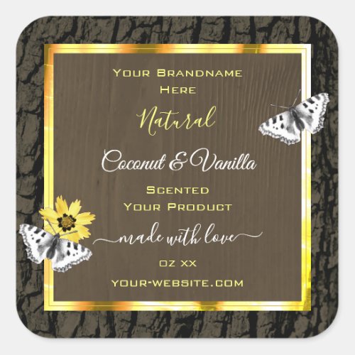 Rustic Wood Grain Dark Brown Gold Product Labels