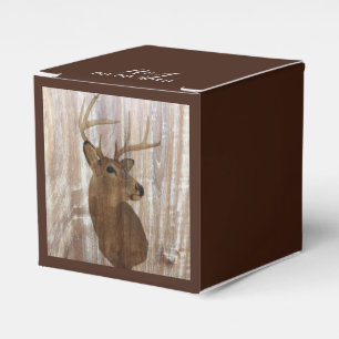 rustic wood grain deer the hunt is over wedding favor boxes