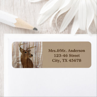 rustic wood grain deer the hunt is over wedding label