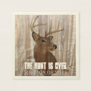 rustic wood grain deer the hunt is over wedding napkins