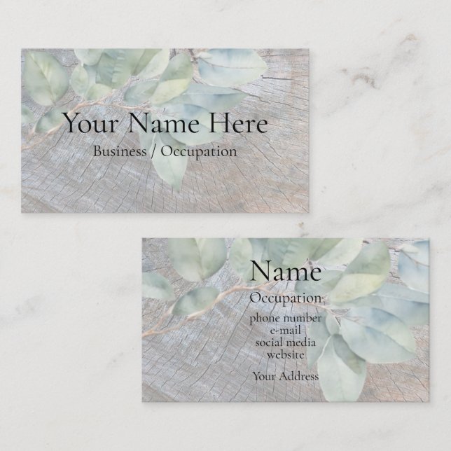 Rustic wood grain distressed botanical business card (Front/Back)