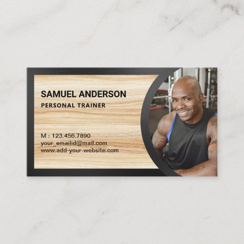 Rustic Wood Grain Fitness Personal Trainer Photo Business Card