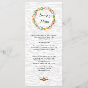 Rustic Wood Grain Floral Wreath Wedding Menu