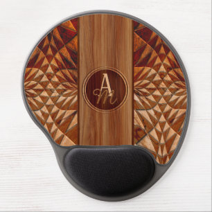 Rustic Wood Grain Geometric Carving Monogrammed Gel Mouse Pad