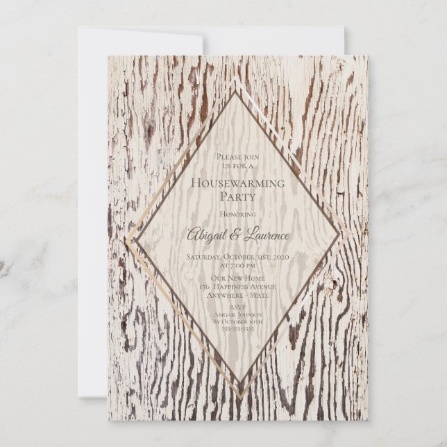 Rustic Wood Grain Housewarming Invitation (Front)