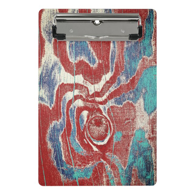 Rustic Wood Grain Knot Texture in Red Blue White Mini Clipboard (Front)