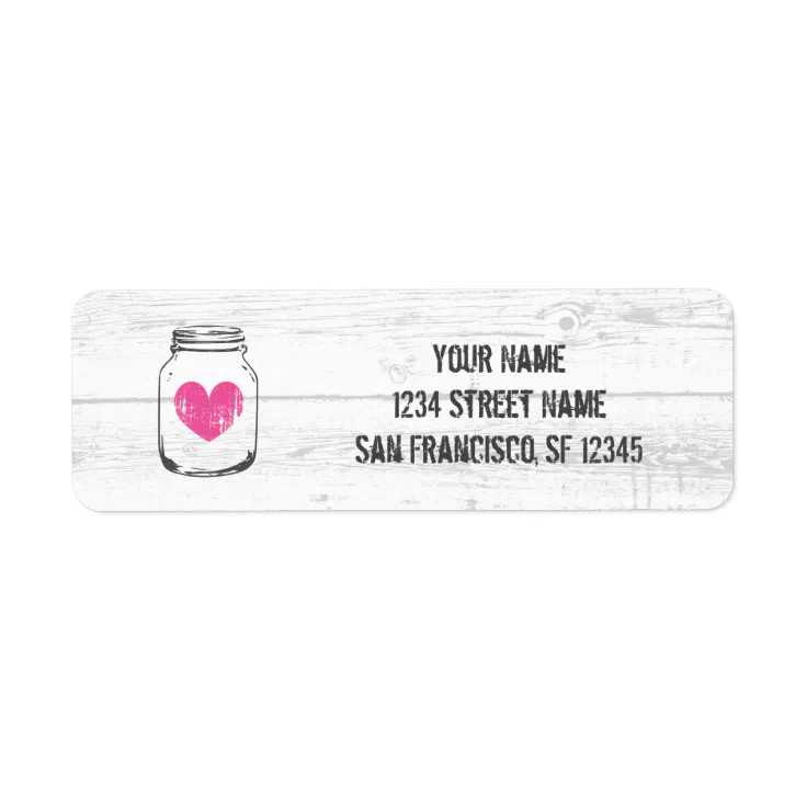 Rustic wood grain mason jar return address labels | Zazzle