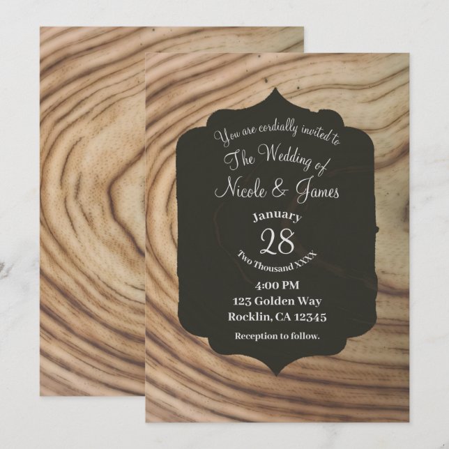 Rustic Wood Grain Minimal Olive Elegant Wedding In Invitation (Front/Back)