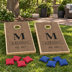 Rustic Wood Grain Monogram Wedding Family Cornhole Set