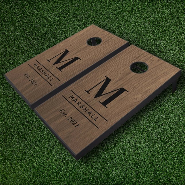 Rustic Wood Grain Monogram Wedding Family Cornhole Set (Creator Uploaded)