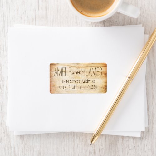 Rustic Wood Grain Monogram Wedding Return Address Label