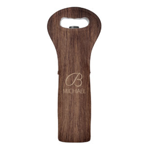 Rustic Wood Grain Monogram Wine Lover Gift Bag
