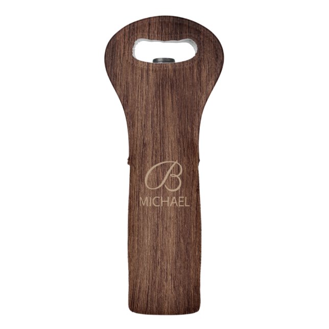 Rustic Wood Grain Monogram Wine Lover Gift Bag (Front)