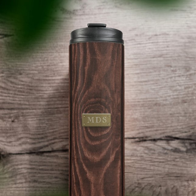 Rustic Wood Grain Monogrammed Camping  Thermal Tumbler (Perfect for camping enthusiasts. Just add your initials)