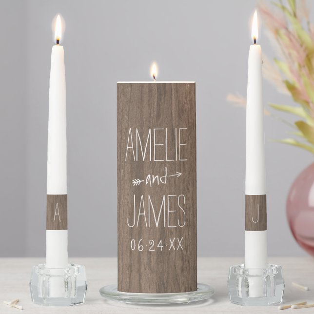 Rustic Wood Grain Personalized Quote Unity Candle Set (In Situ)