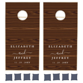 Rustic Wood Grain Personalized Wedding Cornhole Set