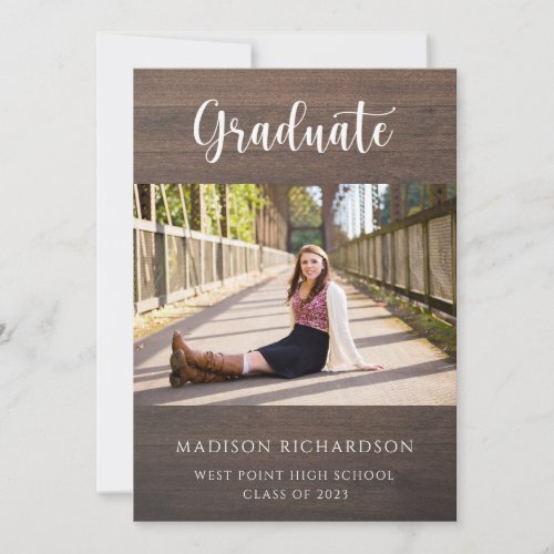 Rustic Wood Grain Photo Graduation Announcement