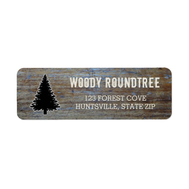 Rustic Wood Grain | Pine Tree Evergreen Silhouette Label (Front)