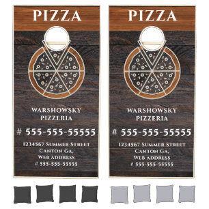 Rustic Wood Grain Pizziria Business Promo Cornhole Set