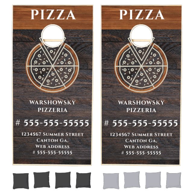 Rustic Wood Grain Pizziria Business Promo  Cornhole Set (Set)
