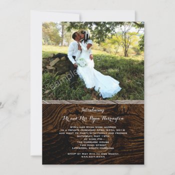 Rustic Wood Grain Private Wedding Photo Invites by fallcolors at Zazzle