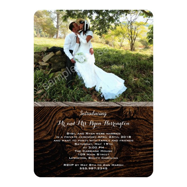 Rustic Wood Grain Private Wedding Photo Invites