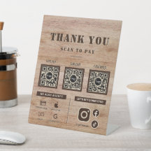 Rustic Wood Grain Scan to pay 3 QR Code Thank you