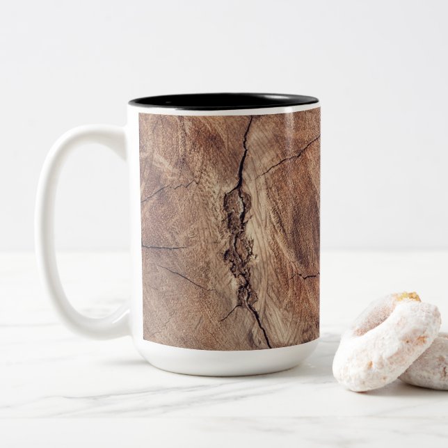 Rustic Wood Grain Texture Design Two-Tone Coffee Mug (With Donut)