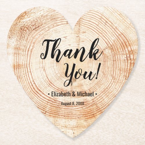 Rustic Wood Grain Thank You script Wedding Custom Paper Coaster