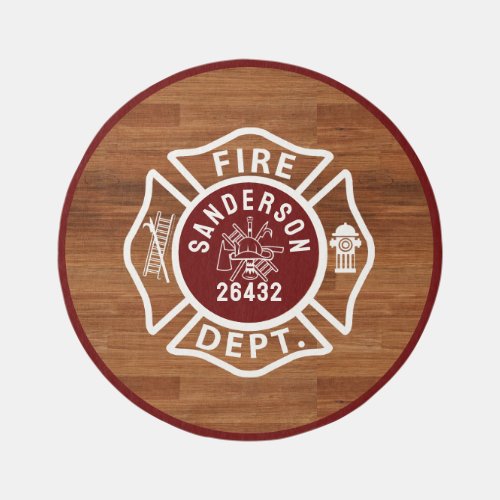 Rustic Wood Grain Tone Fireman Emblem Custom  Rug