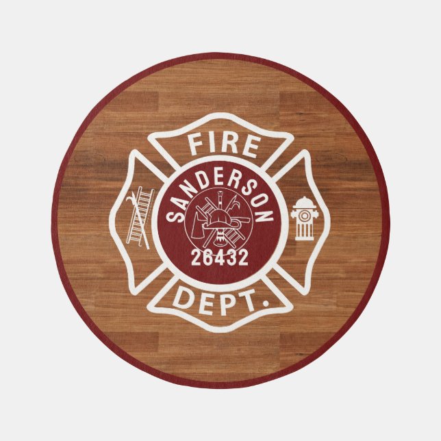 Rustic Wood Grain Tone Fireman Emblem Custom  Rug (Front)