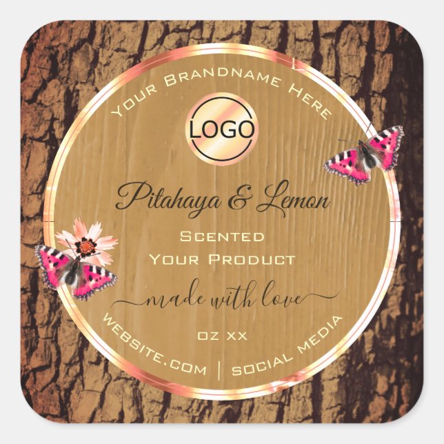 Rustic Wood Grain Tree Bark Product Labels Logo (Front)