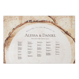 Rustic Wood Grain Tree ring Wedding Seating Chart Faux Canvas Print