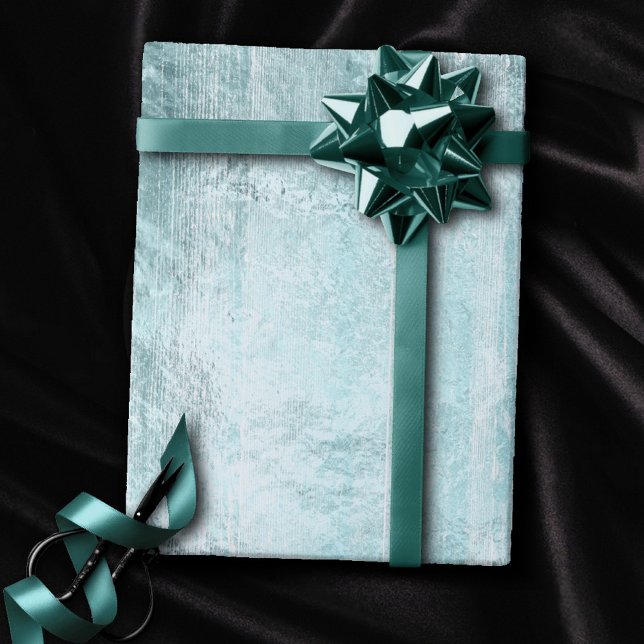 Rustic Wood Grain | Turquoise Teal Blue on White Wrapping Paper (Creator Uploaded)