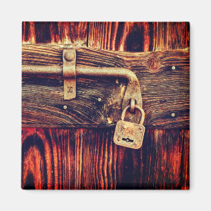 Rustic wood grain vintage brass lock brown black magnet