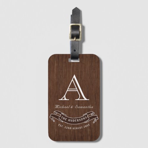 Rustic Wood Grain Vintage Family Monogram  Luggage Tag