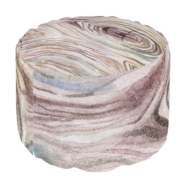 Rustic Wood Grain Watercolor Country Barn Chic Pouf (Angled Back)