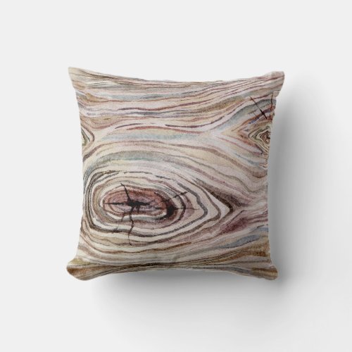 Rustic Wood Grain Watercolor Country Chic Throw Pillow