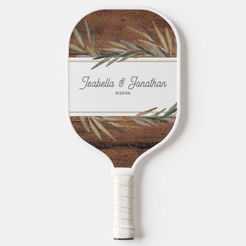 Rustic Wood Grain Wedding Couple Name Date Custom Pickleball Paddle