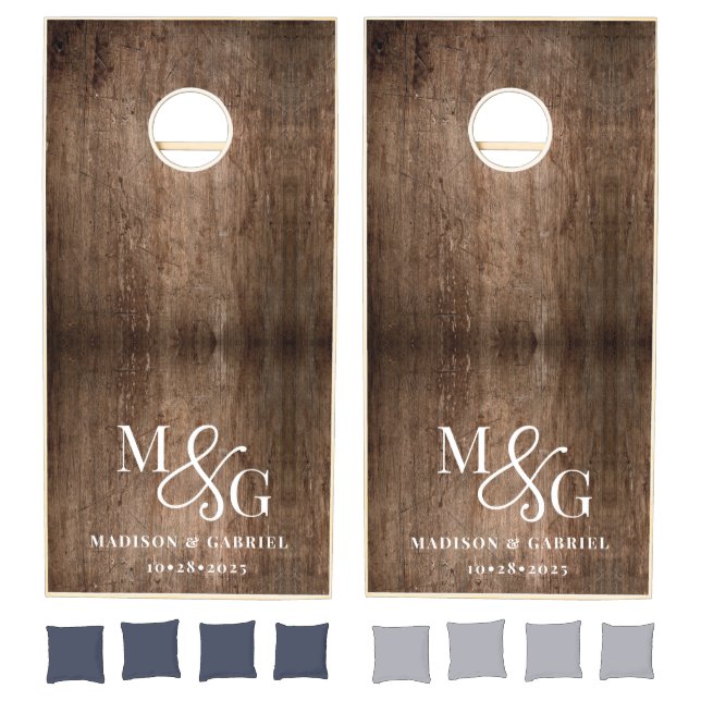 Rustic Wood Grain Wedding Monogram  Cornhole Set (Set)