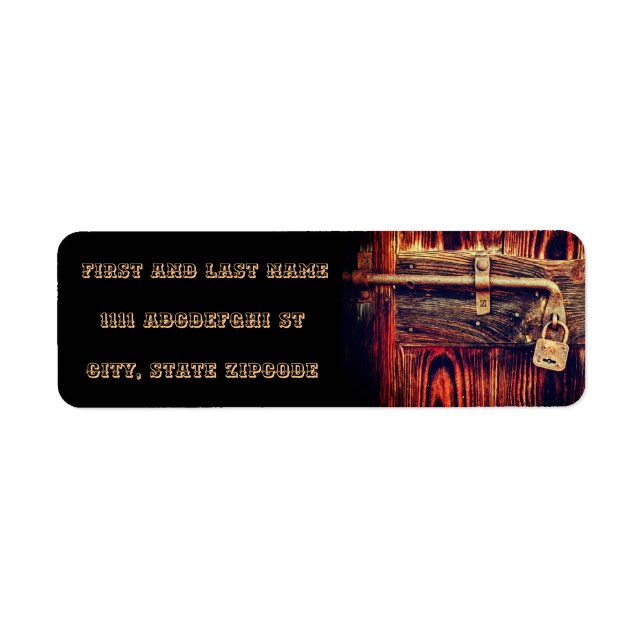 Rustic wood grain with antique brass lock label (Front)