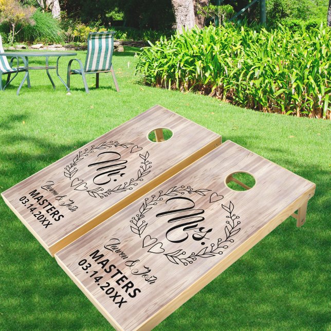 Rustic Wood Grains Mr and Mrs Couples Cornhole Set (Creator Uploaded)