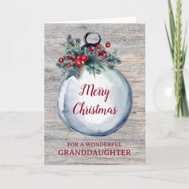 Rustic Wood Granddaughter Merry Christmas Card (Front)