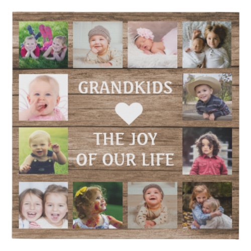 Rustic Wood Grandkids Quote 12 Photo Collage   Faux Canvas Print